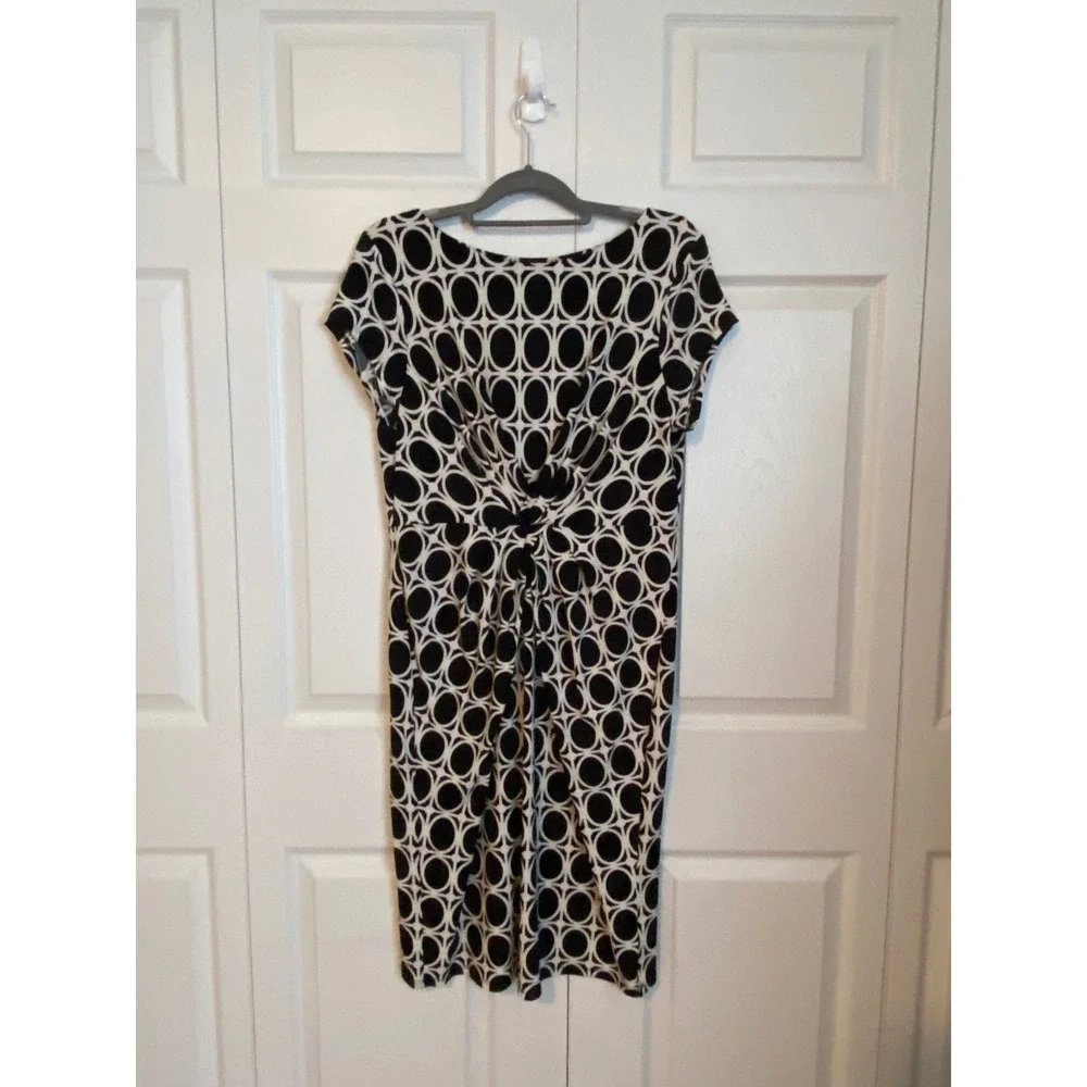 Liz Claiborne Womens Geometric Oval Print Twist Front Sheath Dress Black White L